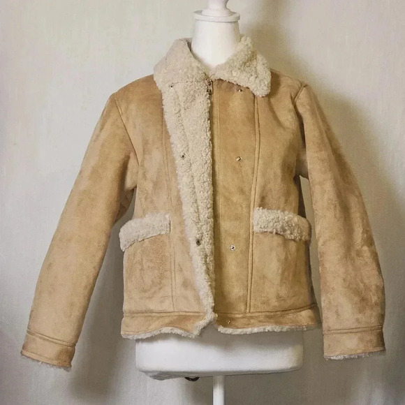 Zara Girls Faux Suede Sherpa Lined Coat SZ 13-14 - Picture 6 of 12